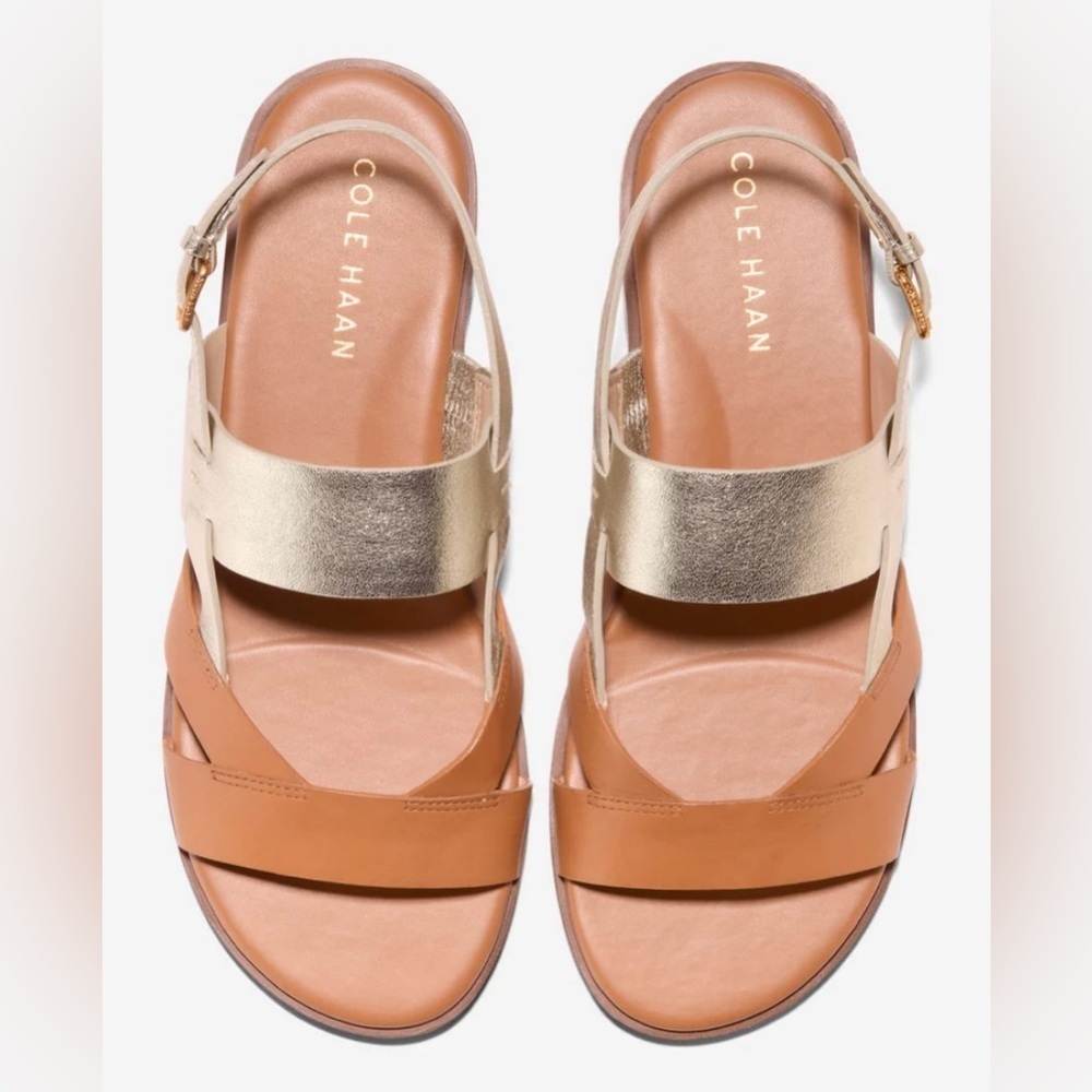 Preloved COLE HAAN Fawn Pecan Gold Leather Sandals Women's Size 10 - Picture 10 of 12